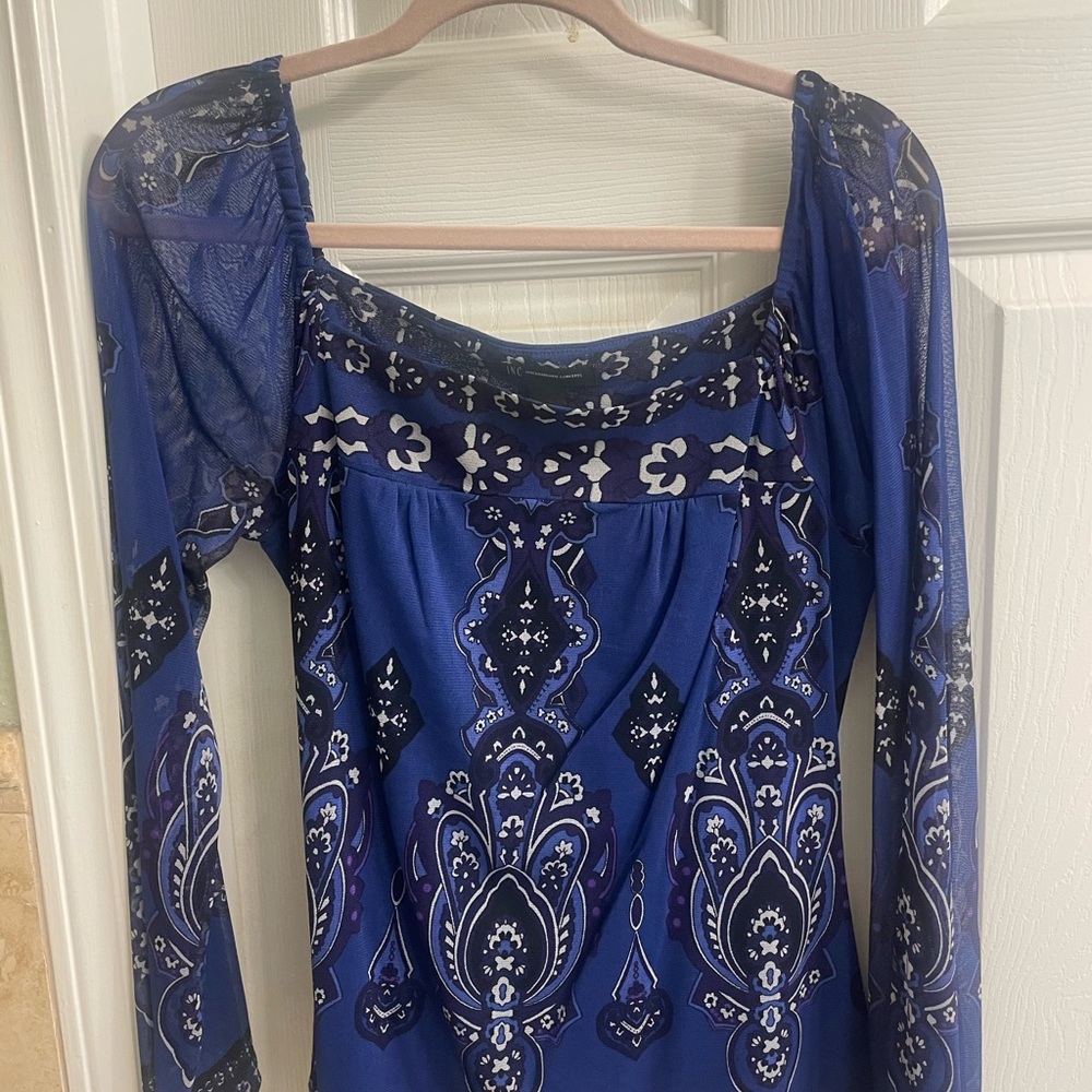 INC International Concepts Floral Blue Top